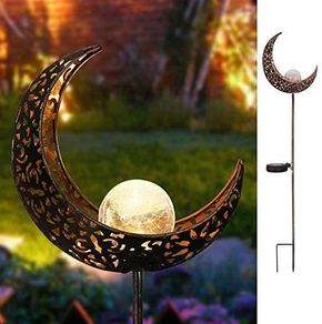 Moon Solar Lights Garden Outdoor,Waterproof Metal LED Stake Pathway Decorative Lights for Walkway,Yard,Lawn,Patio