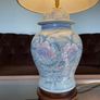 Pretty Oriental Pastel Floral Ginger Jar Lamp Base with Wooden Plinth Base Image 6