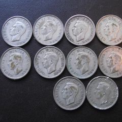 Great Britain. George VI.  10 Silver coins@6 pence (1942-1946)