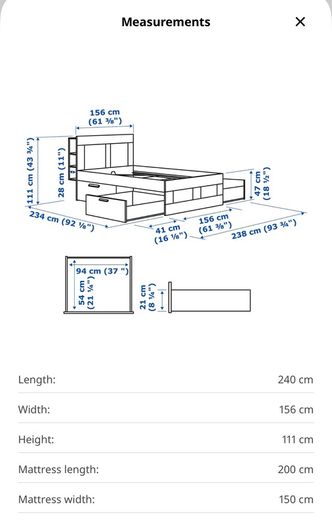 Brimnes bed / bed side tables and mattress