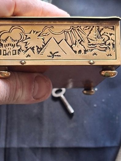Rare Japanese Brass working Musical Jewellry Box with Key circa 1920s Beautifully Detailed Postage Available