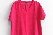 Pre Owned Bright Pink Swiss Dot V-Neck Short Sleeve Blouse