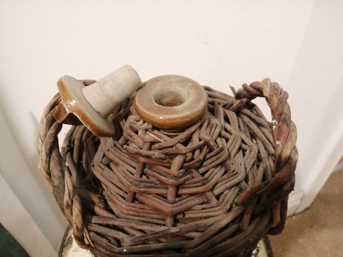 Antique Wicker Stoneware Whisky Bottle