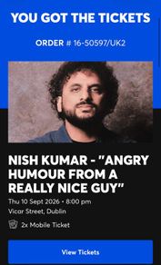 Nish Kumar Comedy Show Tickets Vicar Street