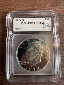 Silver Usa 1972-s Ike Dollar Icg Pr69 Dcam