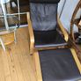 Ikea Poang brown leather chairs and matching footstool with occasional table Image 2