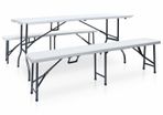 Folding Garden Table with 2 Benches 180 cm Steel and HDPE White