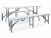 Folding Garden Table with 2 Benches 180 cm Steel and HDPE White