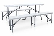 Folding Garden Table with 2 Benches 180 cm Steel and HDPE White