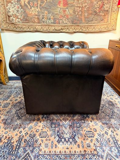Vintage Chesterfield Club Chair in Rich Faded Brown Leather