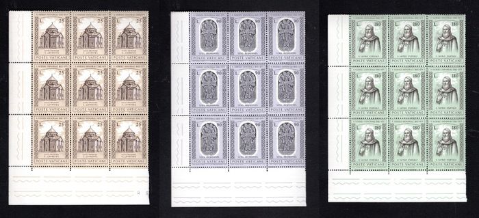 1973 Vatican City The 800th Anniversary of the Death of the Armenian Patriarch Narses Shnoralis Commemorative Stamps Marginal Block of 9 Mint Never Hinged (MNH)
