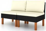 Set of 2 Garden Lounge Chairs Modular Poly Rattan Sofa Sections with Cushions