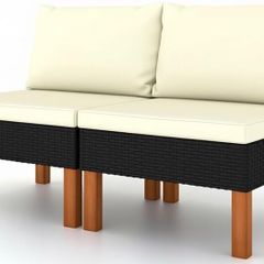 Set of 2 Garden Lounge Chairs Modular Poly Rattan Sofa Sections with Cushions