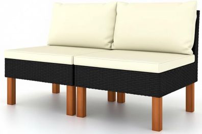 Set of 2 Garden Lounge Chairs Modular Poly Rattan Sofa Sections with Cushions