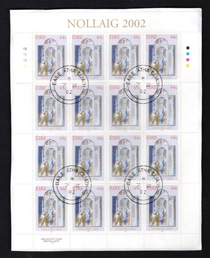 2002 Ireland Christmas Commemorative Stamp Sheetlets Fine Used with Dublin CDS cancel of 10th November 2003 (First day of issued) on envelope extract.