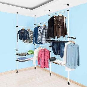 Telescopic Clothes Rail  Coat Rack Set Storage clothes bedroom  Shelving System wardrobe