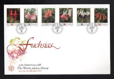 1988 Isle of Man 50th Anniversary of British Fuchsia Society Commemorative Stamps First Day Cover (FDC)