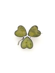 925 Vintage Sterling Silver Shamrock Brooch, Connemara Marble Irish Clover Pin