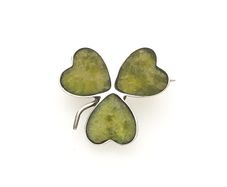 925 Vintage Sterling Silver Shamrock Brooch, Connemara Marble Irish Clover Pin