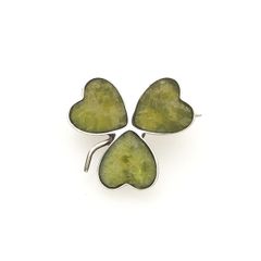 925 Vintage Sterling Silver Shamrock Brooch, Connemara Marble Irish Clover Pin