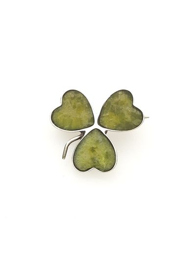 925 Vintage Sterling Silver Shamrock Brooch, Connemara Marble Irish Clover Pin