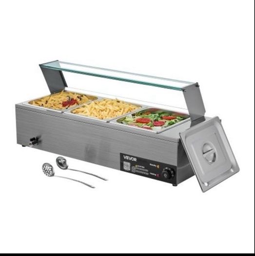 220v Commercial Electric Food Warmer Countertop Buffet  with Glass Shield 1500w