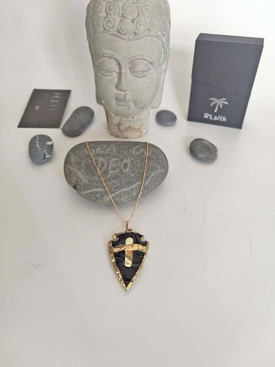 Necklace Natural Black Obsidian Raw Black Stone