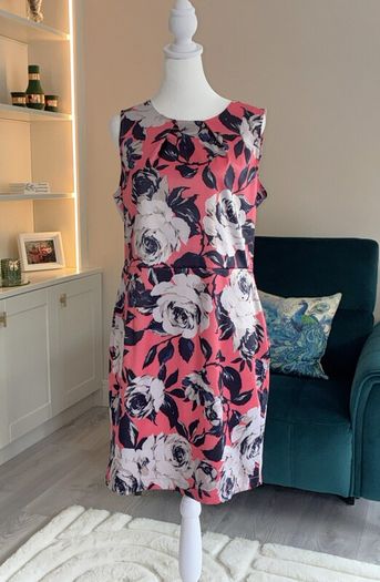 Ladies Pink & Navy Floral Midi Dress from Apricot