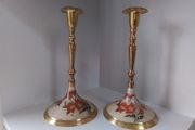 Two Brass &amp; Enamel Candlesticks