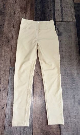 Freddy WR.UP Faux Leather Shaping Trousers XS Beige High Waist Push Up Pants UK 6 New without Tags