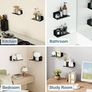 Black Floating Wall Shelves Self Adhesive, Decorative Rack, 20CM Wall Mounted Floating Shelves for Bathroom, Kitchen, Living Room, Screw Mounting, Set of 2 Image 4