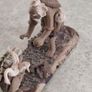 Vintage Mudmen Chinese Man Bird Clam Miniature Clay Figurine Asian 2" high Image 2