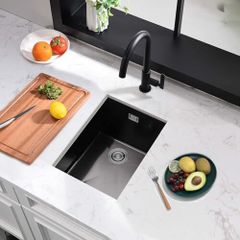 Black Steel Kitchen Sink 30x40cm Stainless Steel Undermount Single Bowl with Overflow, Drainer Fitting, Suitable for Topmount, Undermount, Flushmount Installation