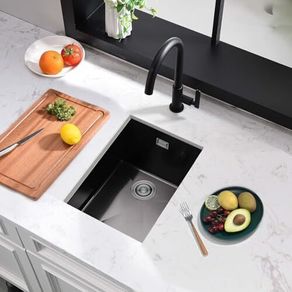 Black Steel Kitchen Sink 30x40cm Stainless Steel Undermount Single Bowl with Overflow, Drainer Fitting, Suitable for Topmount, Undermount, Flushmount Installation