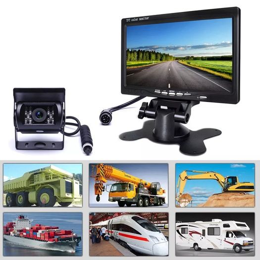7" HD LCD Monitor + Rear view Camera Parking Night Vision Waterproof Backup Camera For Bus Truck RV Trailer for Camper Van Bus Truck Rear View Display