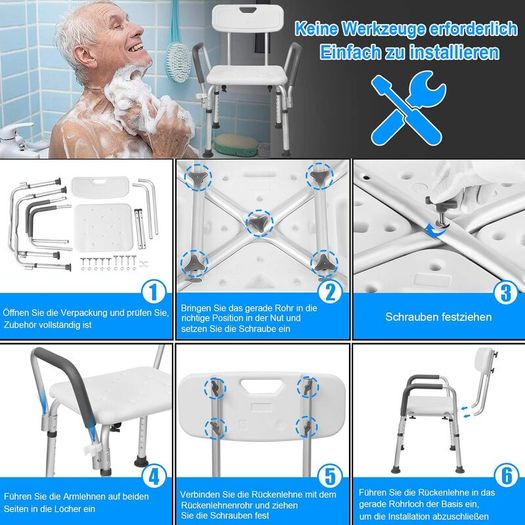 Shower Stool Height Adjustable - Shower Chair for Seniors Pregnant Women Bath Chair for Shower (with Arm and Backrest):AVAILABLE FOR COLLECTION