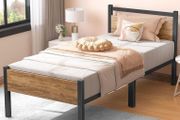 Single Bed Frame with Wooden Headboard