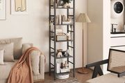 4-Tier Storage Shelf, Metal Shelving Unit, 8Pcs S Hooks, Modern Style, 36 x 27 x 146 cm, Corner Shelf, Display Units for Living Room, Bedroom, Office, Black