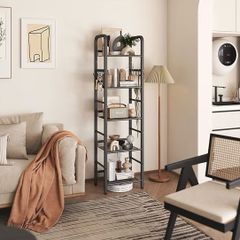 4-Tier Storage Shelf, Metal Shelving Unit, 8Pcs S Hooks, Modern Style, 36 x 27 x 146 cm, Corner Shelf, Display Units for Living Room, Bedroom, Office, Black