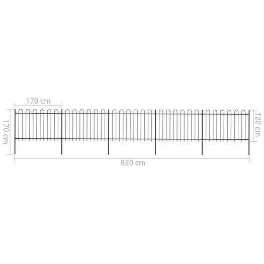 Garden Fence with Hoop Top Steel 8.5x1.2 m Black