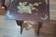 Antique Lacquered Side Table Decorated with Chinoiserie Style Birds and Flowers Chinese 1880s to 1920s