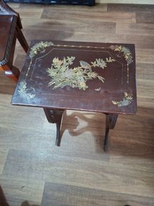 Antique Lacquered Side Table Decorated with Chinoiserie Style Birds and Flowers Chinese 1880s to 1920s