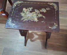 Antique Lacquered Side Table Decorated with Chinoiserie Style Birds and Flowers Chinese 1880s to 1920s