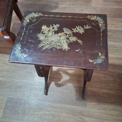 Antique Lacquered Side Table Decorated with Chinoiserie Style Birds and Flowers Chinese 1880s to 1920s