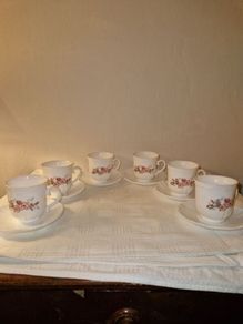 1960's 12 piece Arcopal milk glass cups and saucers set
