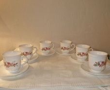 1960's 12 piece Arcopal milk glass cups and saucers set