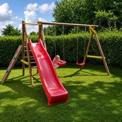 Bosse Wooden Swing Set with Slide & Climbing Wall