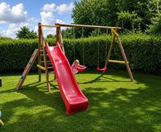 Bosse Wooden Swing Set with Slide & Climbing Wall