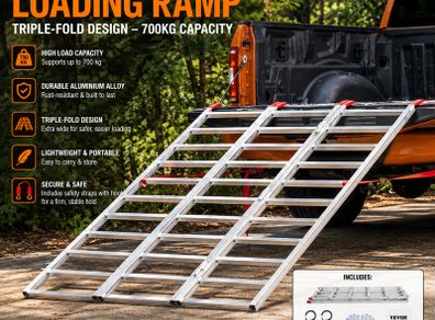 Heavy-Duty Aluminium Loading Ramp  Triple-Fold Design  700 kg Capacity