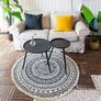 Round Rugs 120cm Cotton Area Rug Machine Washable Hand Woven Tassels Carpet Chic Bohemian Pattern Floor Mats for Bedroom Living Room Sofa Coffee Table Swing Chair Bed Side, Navy Blue Image 3